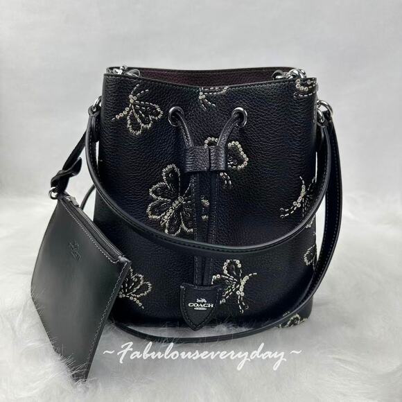 Coach Handbags - Coach Rowan Bucket Bag Crossbody With Butterfly Print In Leather/Black CCK89 NWT